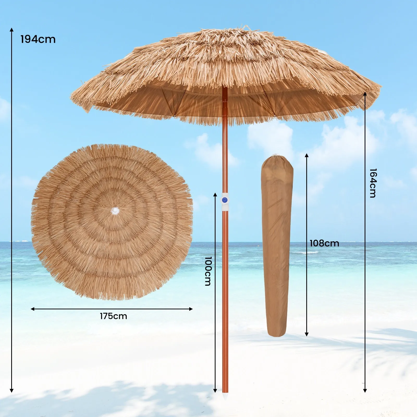 1.9 M Thatched Patio Umbrella with Carrying Bag