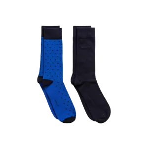 2 Pack Gant Dot and Solid Colour Socks - Charcoal | Blue