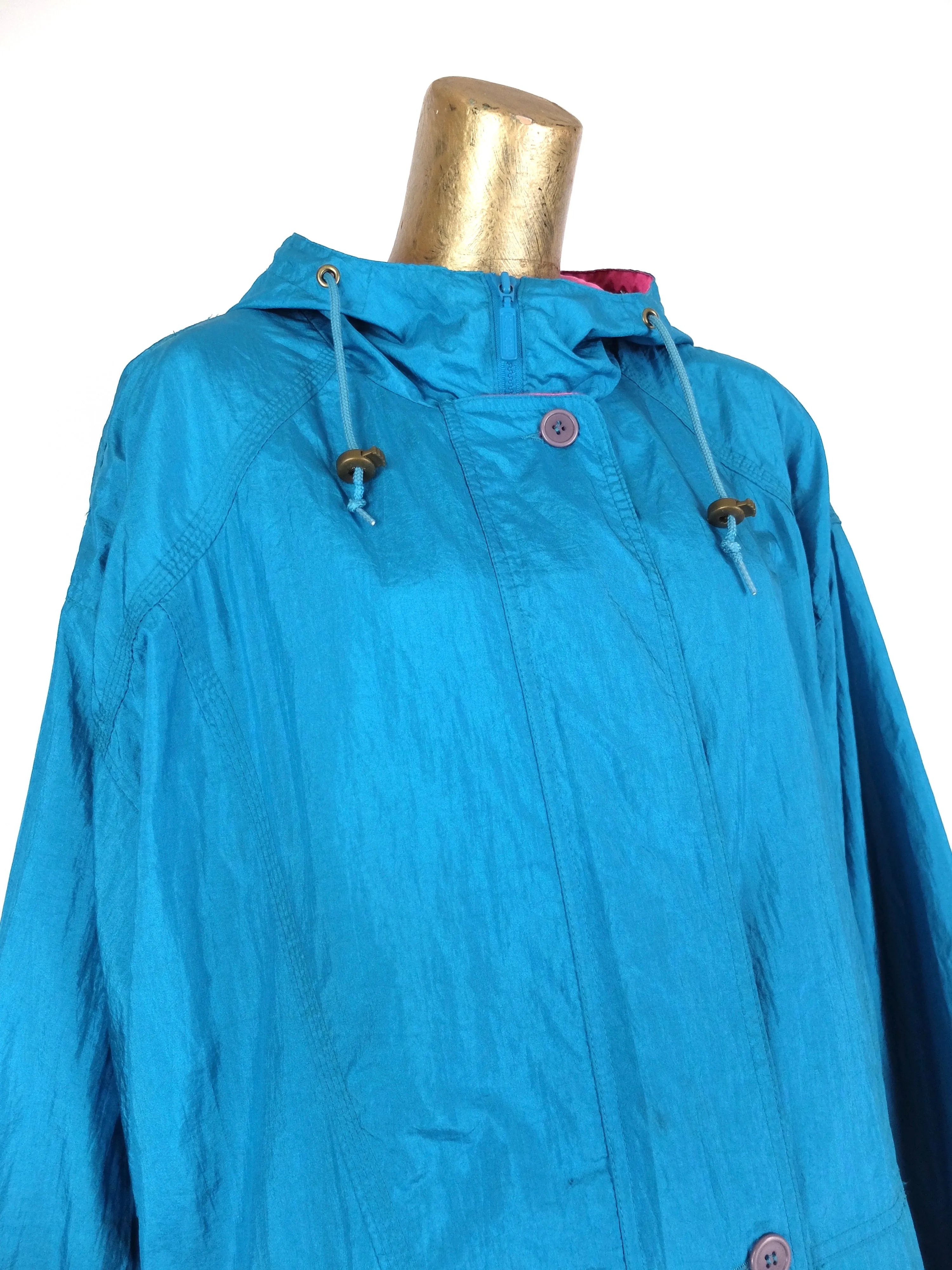 80s Athletic Blue and Pink Hooded Windbreaker Jacket