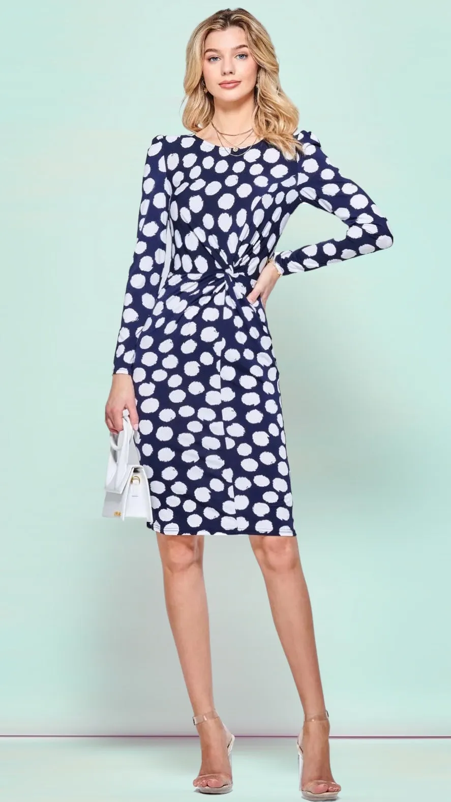 A1646 Spotty twist front Dress (Navy)