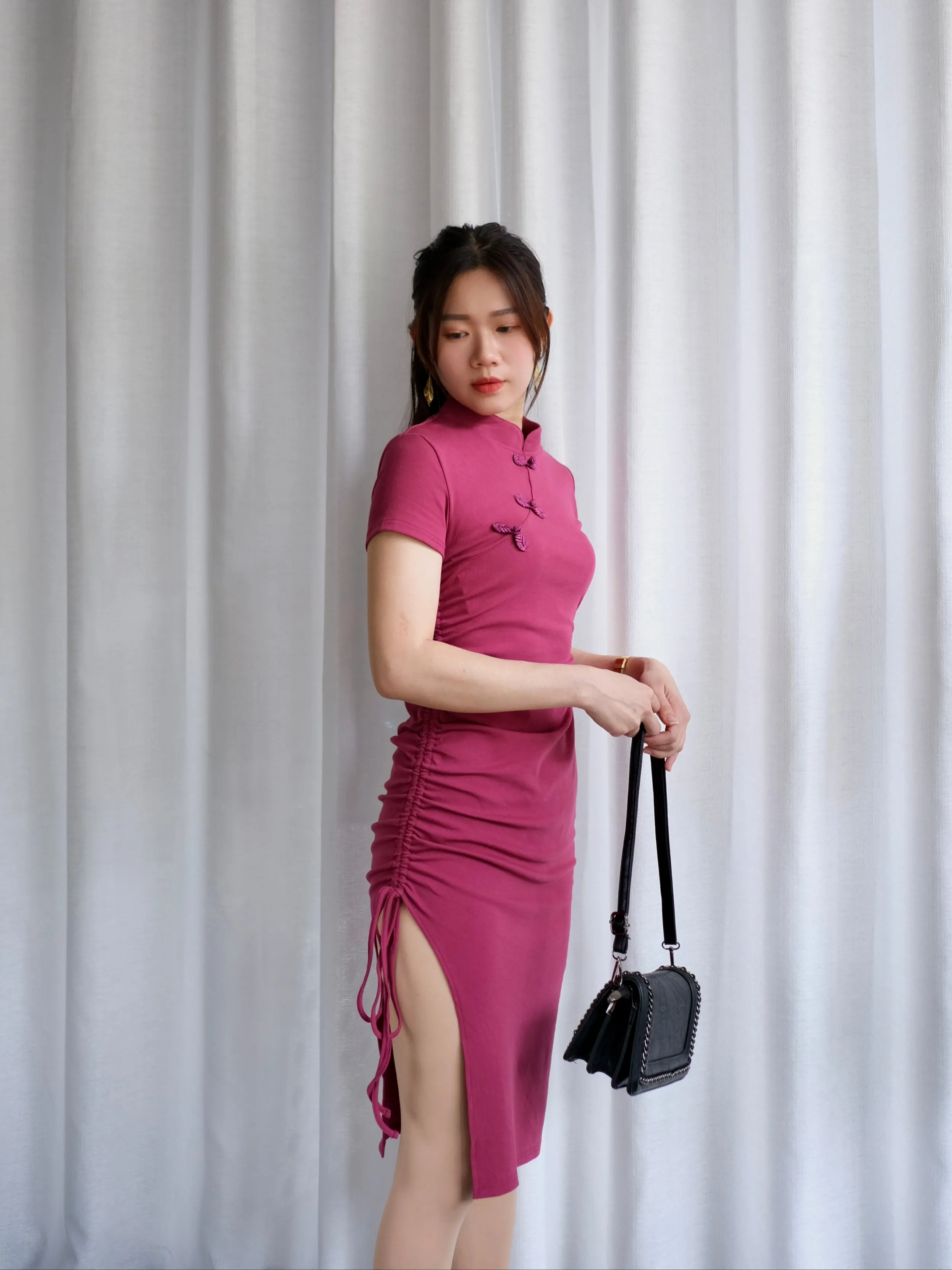 ACEWIN Bodycon Cheongsam Dress with Side Drawstring (Size S-XL) 703215