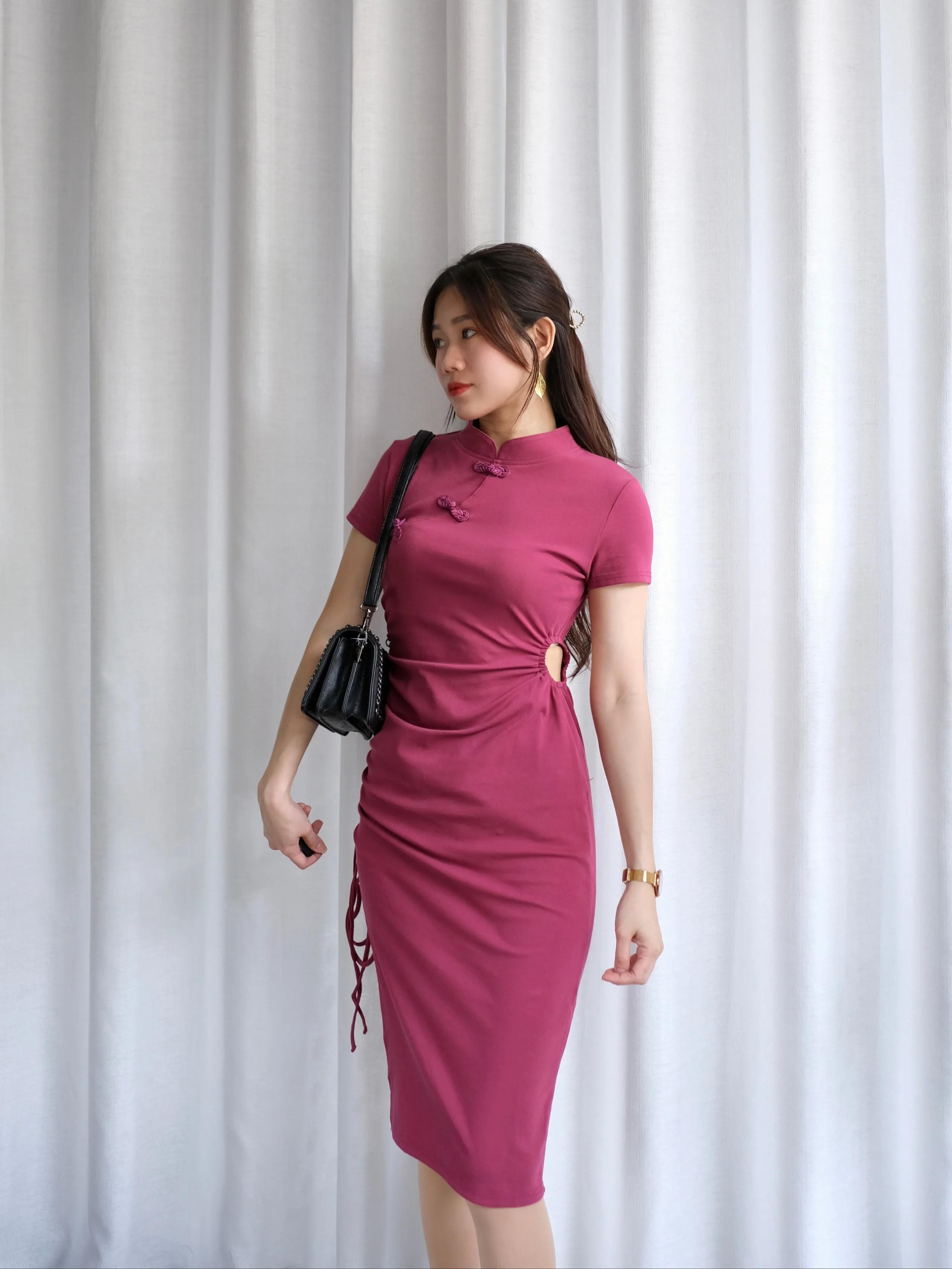 ACEWIN Bodycon Cheongsam Dress with Side Drawstring (Size S-XL) 703215