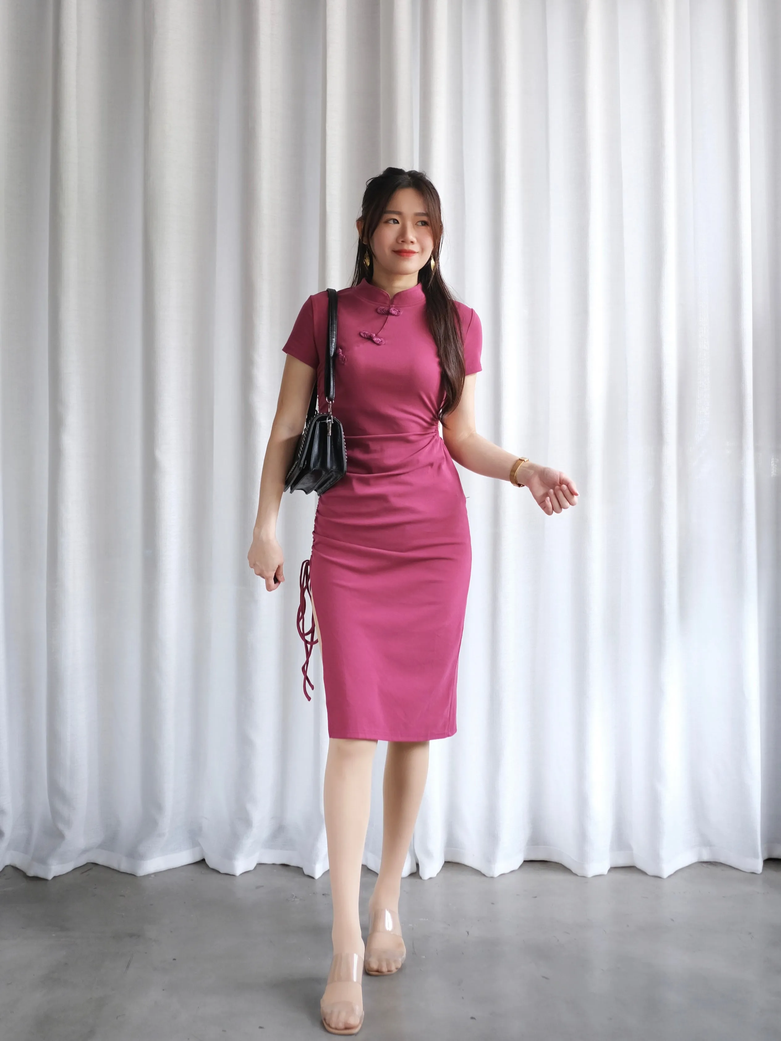 ACEWIN Bodycon Cheongsam Dress with Side Drawstring (Size S-XL) 703215