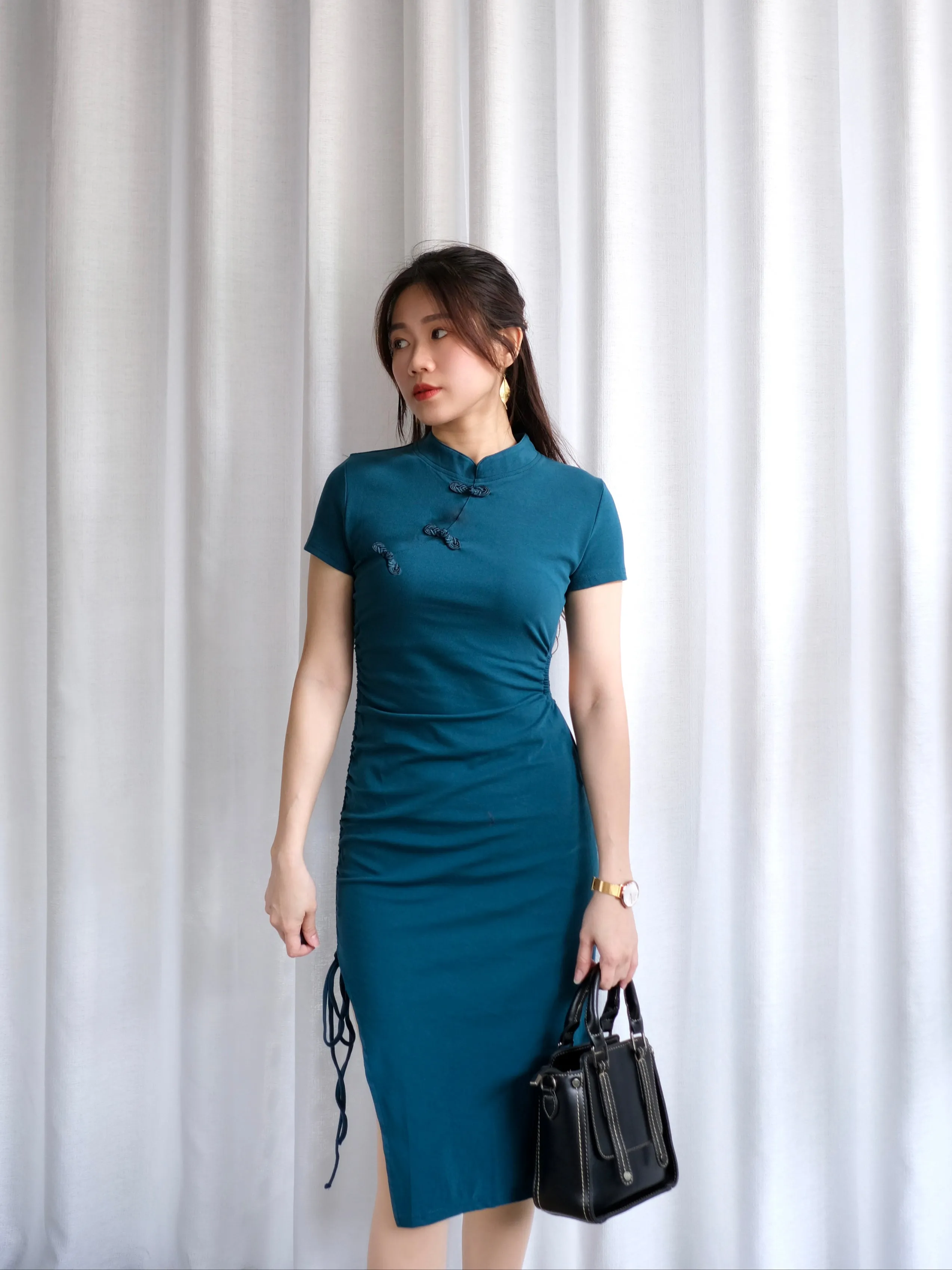 ACEWIN Bodycon Cheongsam Dress with Side Drawstring (Size S-XL) 703215