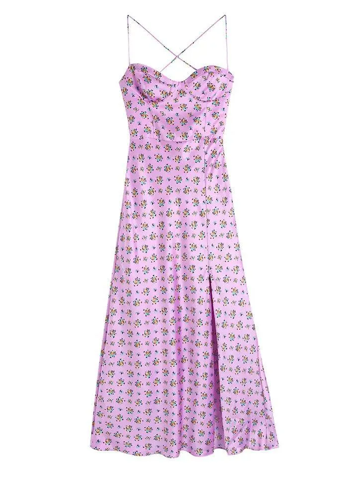 Agatha floral midi dress with slit in Pink