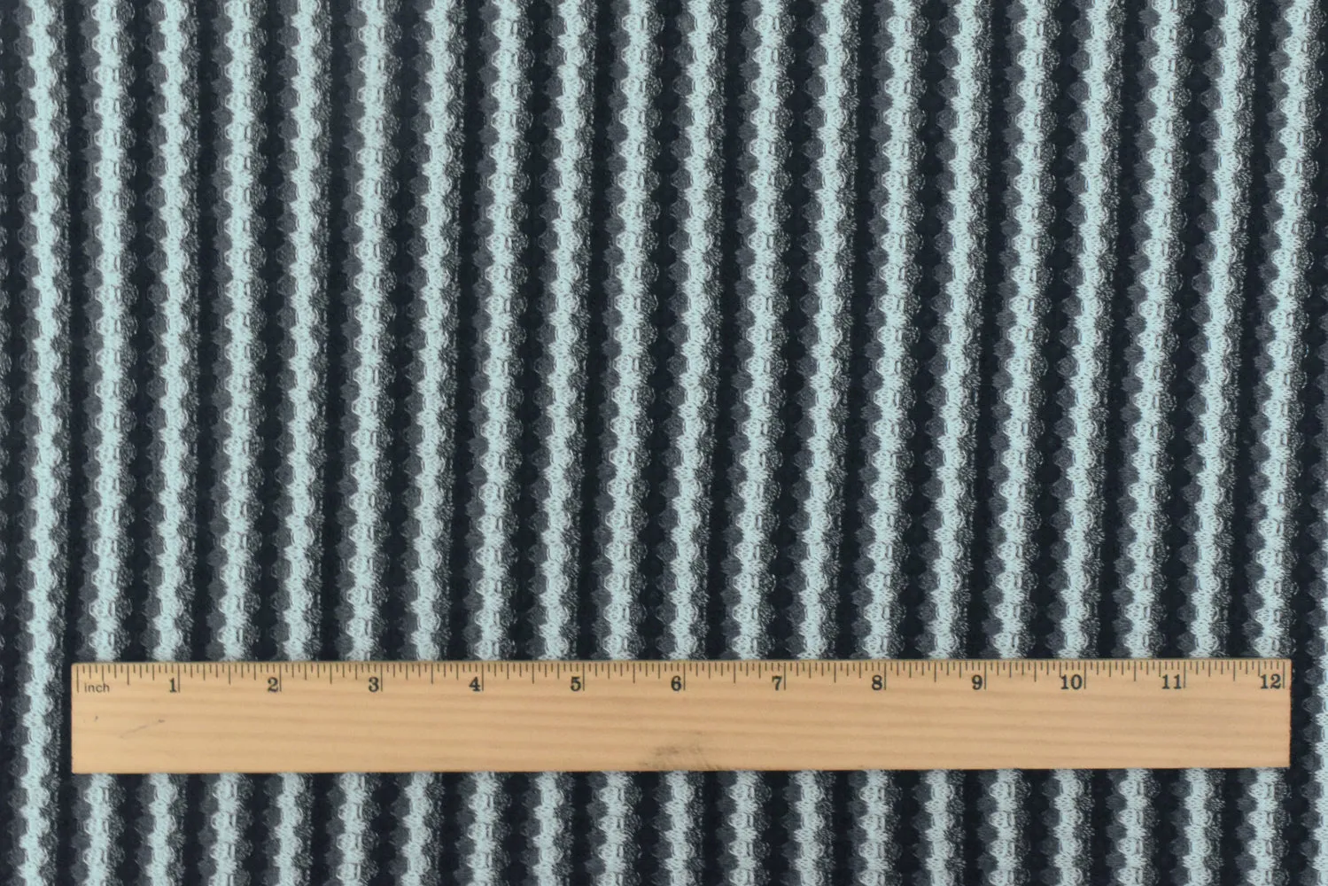 Airy Blue-Black-Gray Striped Stretch Thermal Knit Fabric