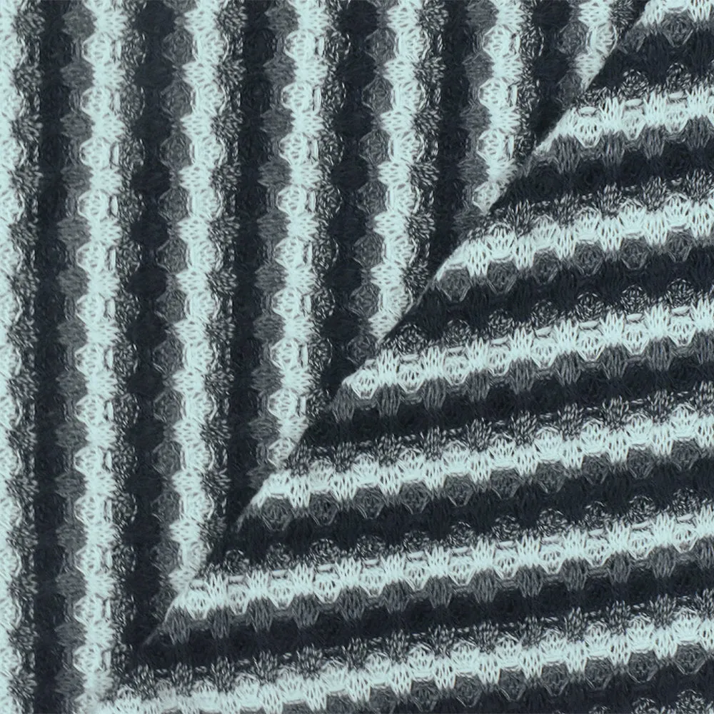 Airy Blue-Black-Gray Striped Stretch Thermal Knit Fabric