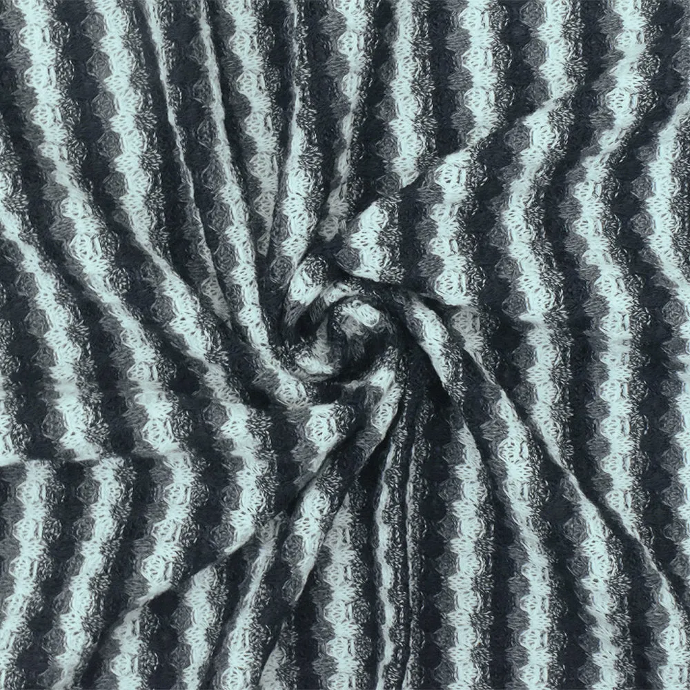 Airy Blue-Black-Gray Striped Stretch Thermal Knit Fabric