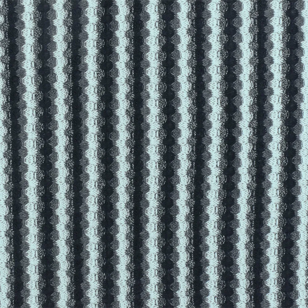 Airy Blue-Black-Gray Striped Stretch Thermal Knit Fabric