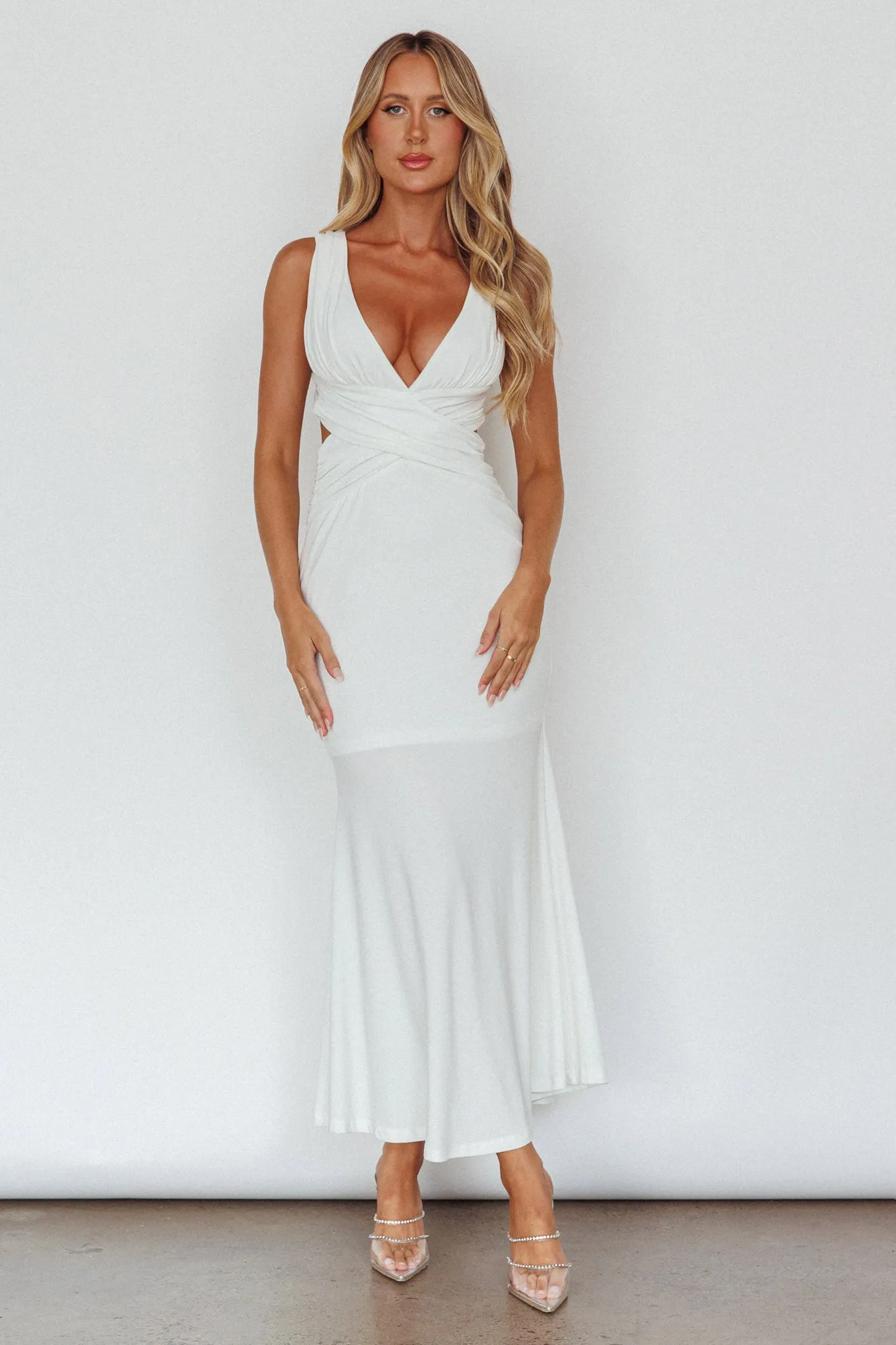 Alethia Cross Back Midi Dress White