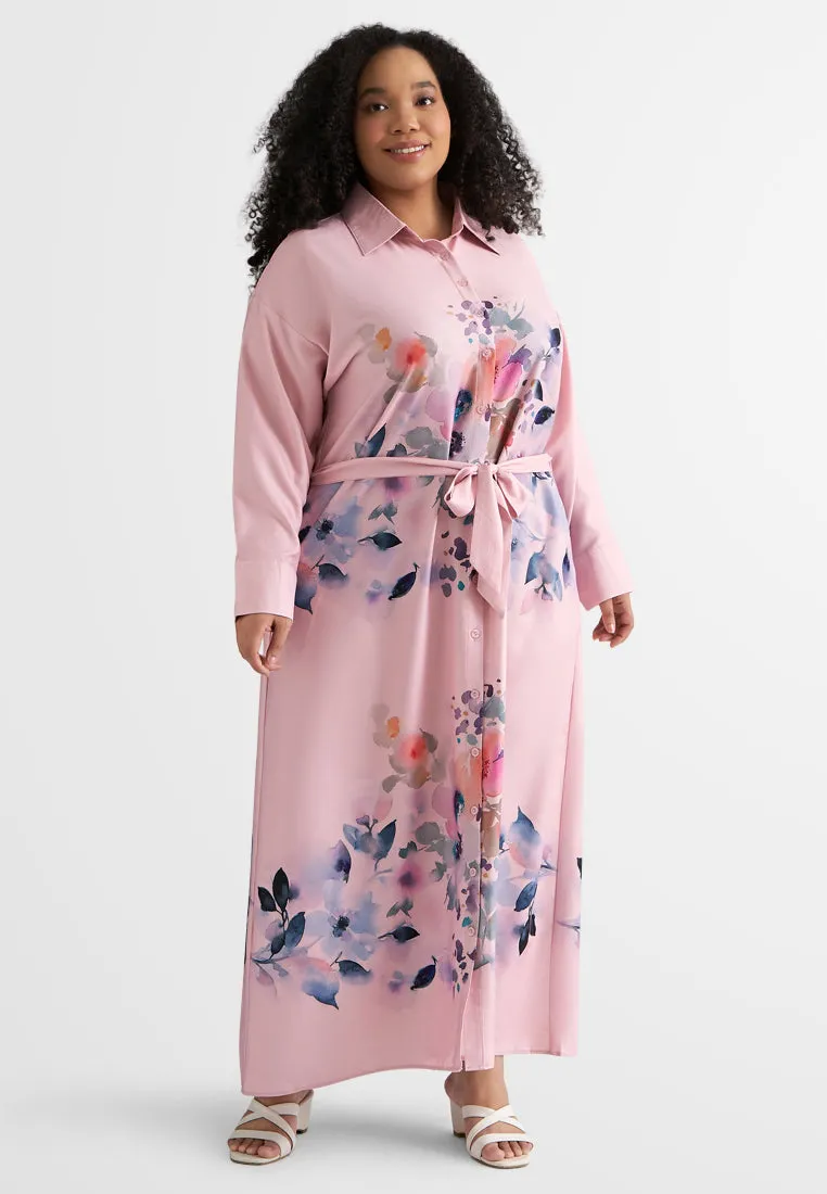 Alexa Floral Belted Long Shirt Dress