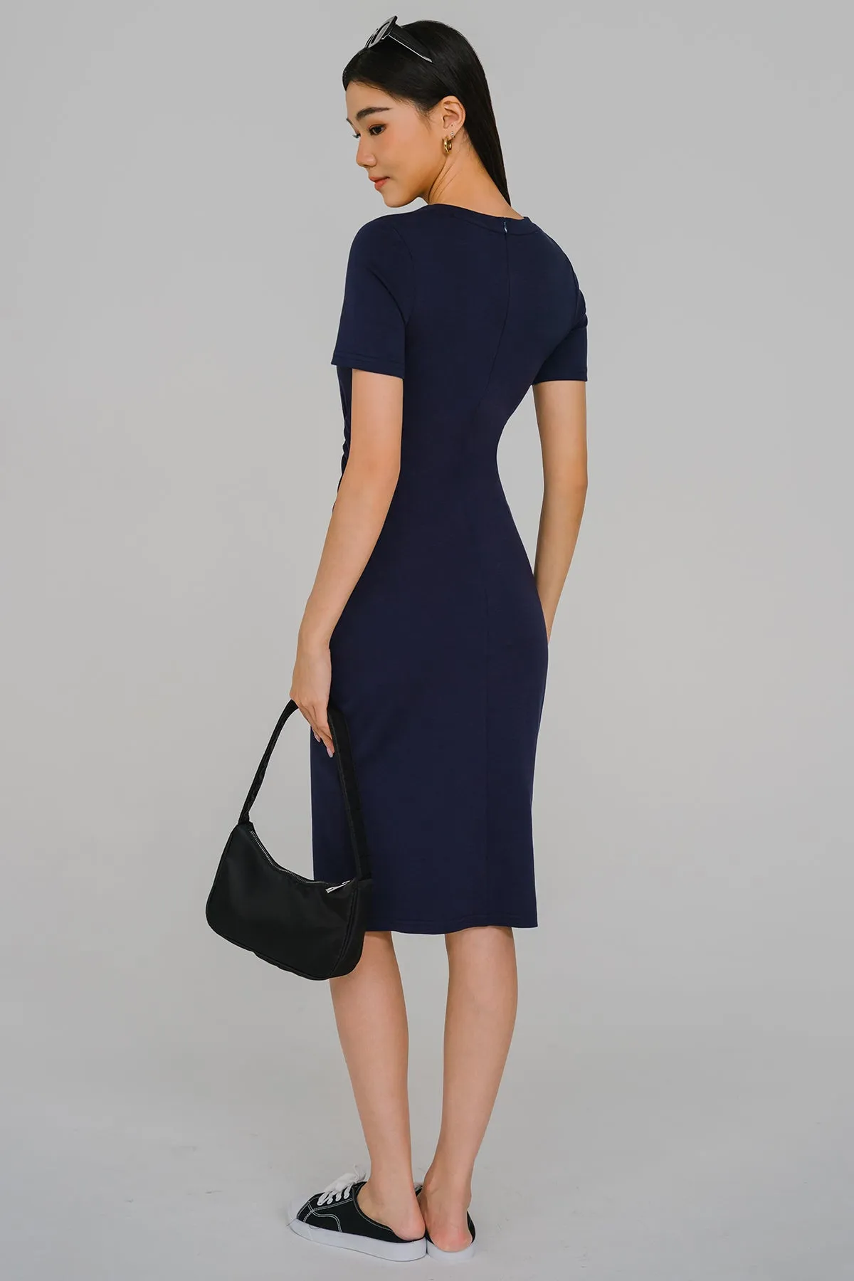 All-day Ruched Midi Dress (Navy)