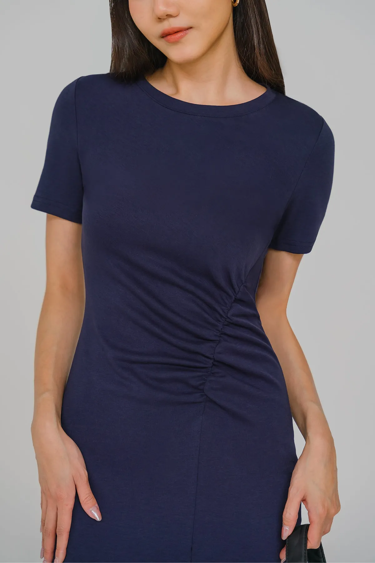 All-day Ruched Midi Dress (Navy)