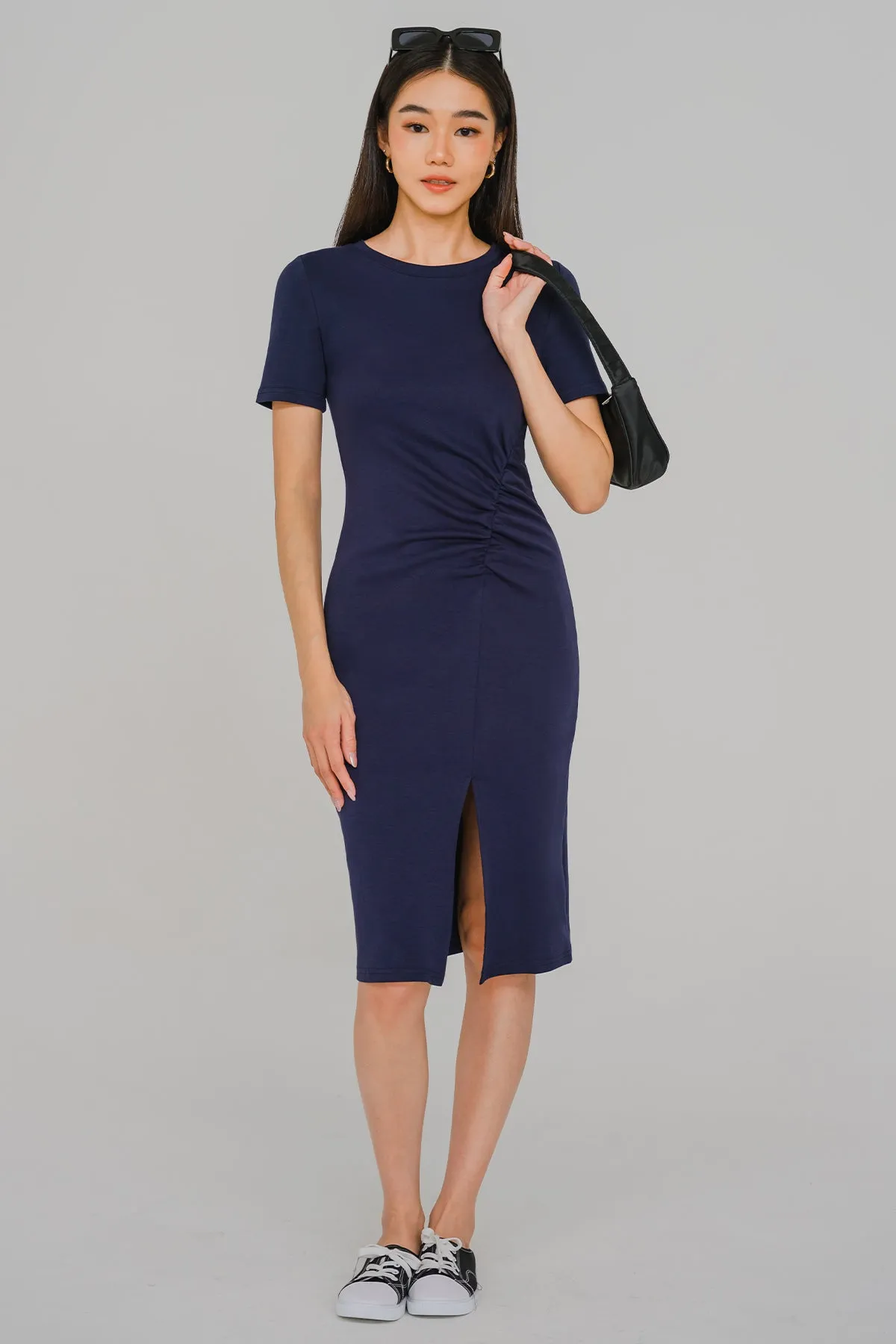 All-day Ruched Midi Dress (Navy)