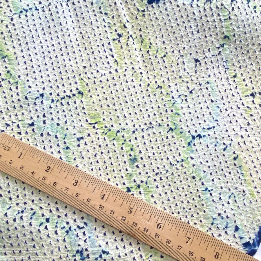 All-Shibori Vintage Kimono Silk Piece, Lime/Off-White/Indigo, from Japan, 6" x 53"  Item #239