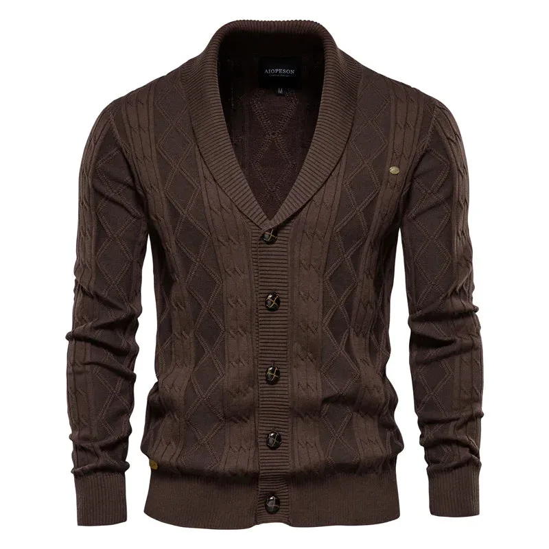 Argyle Solid Color Cardigan Men Casual Quality Zipper Cotton Winter Mens Sweaters Fashion Basic Cardigans for Men