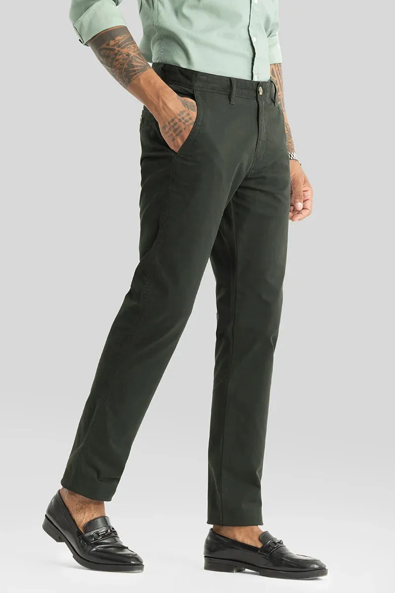 Astral Dark Green Plain Slim Fit Chinos