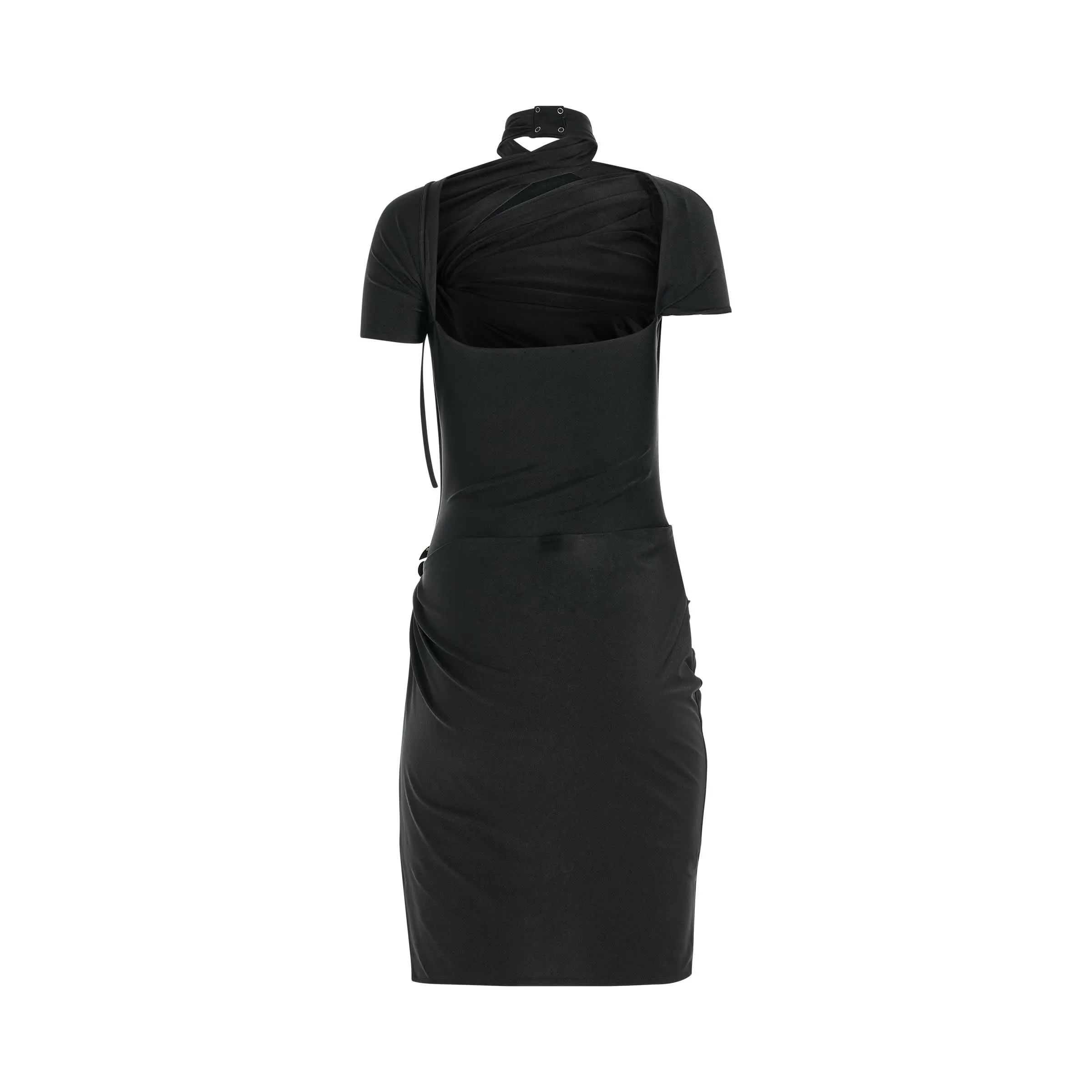 Asymmetric Draped Jersey Dress in Black