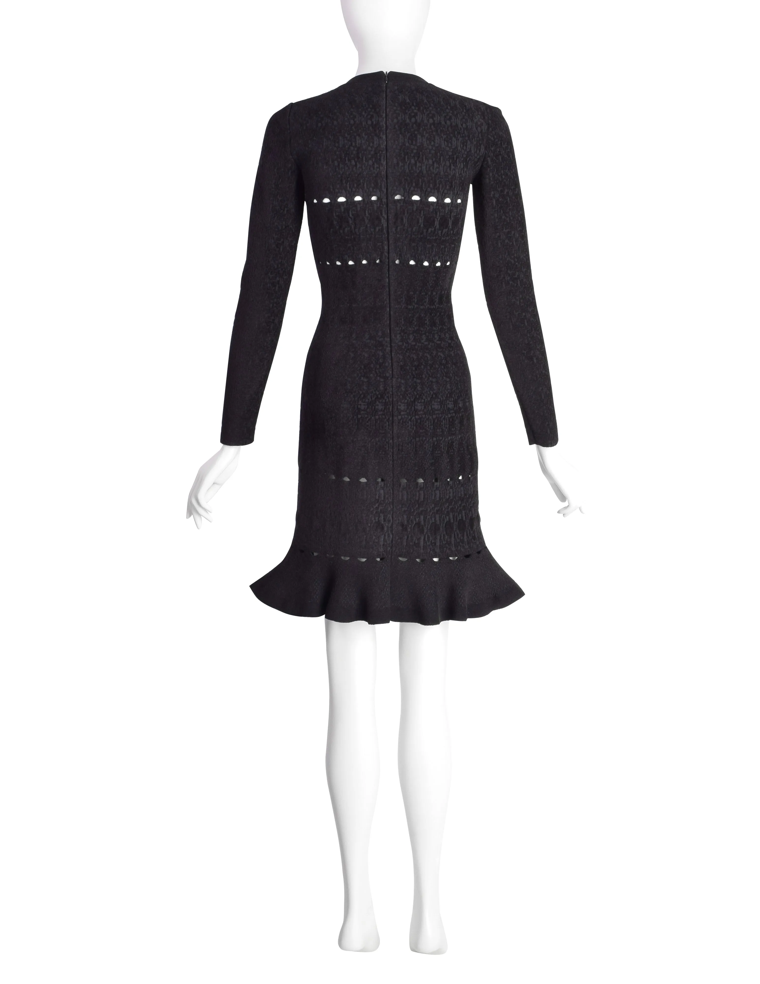 Azzedine Alaia AW 2009 Black Chenille Jacquard Ruffle Bodycon Dress