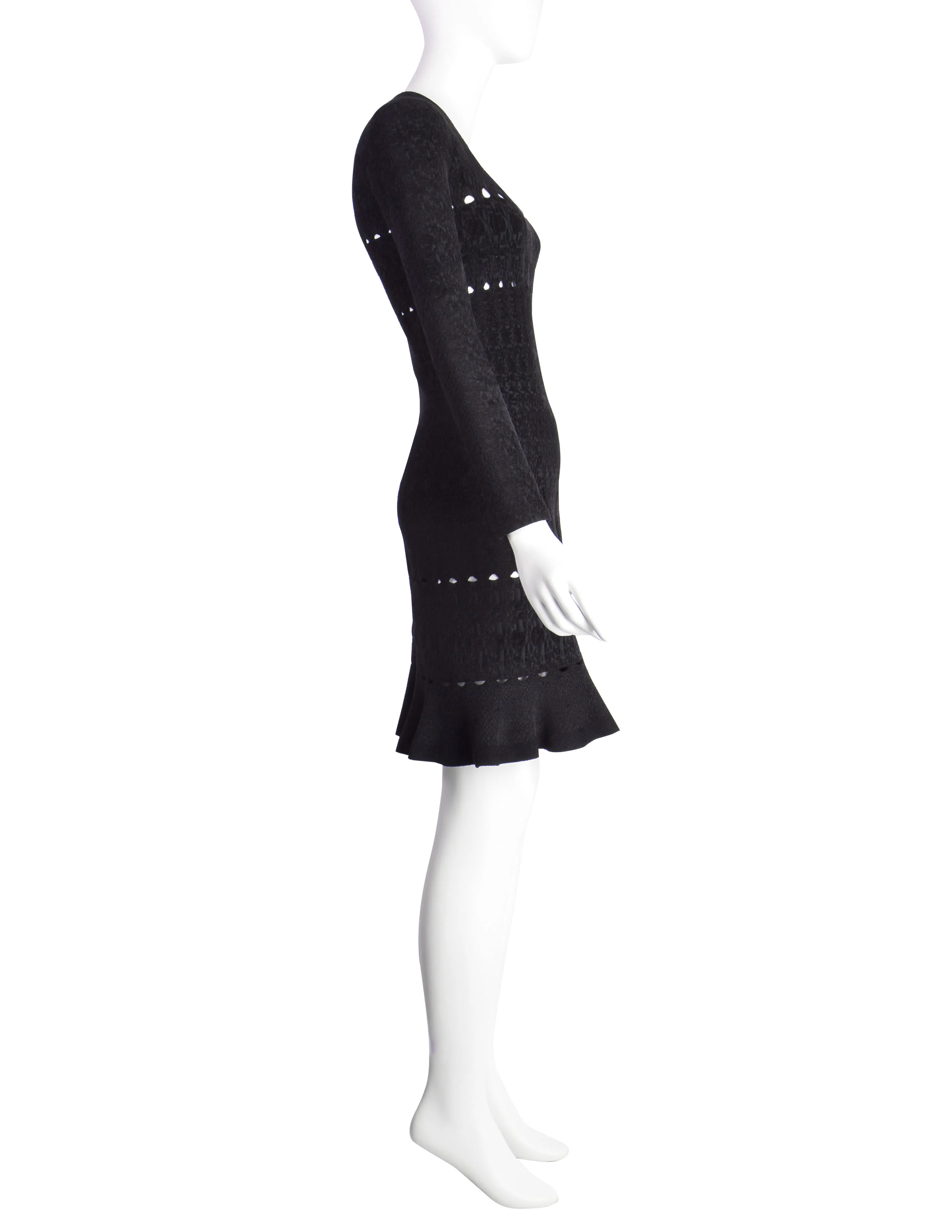 Azzedine Alaia AW 2009 Black Chenille Jacquard Ruffle Bodycon Dress