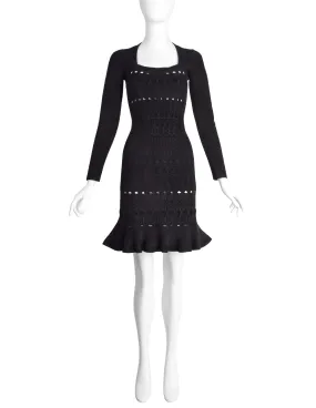 Azzedine Alaia AW 2009 Black Chenille Jacquard Ruffle Bodycon Dress