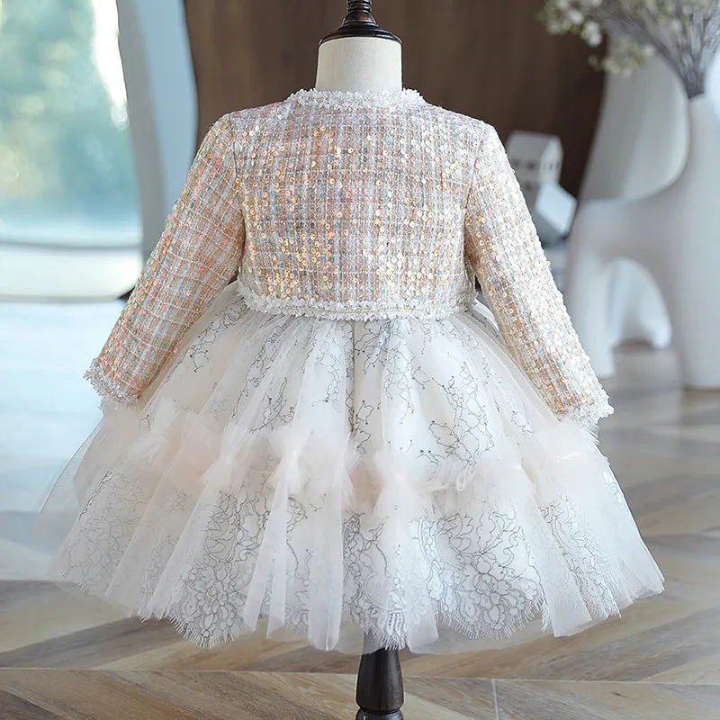 Baby Girl First Communion Dress Toddler Sequin Two-Piece Thermal Birthday Party Dress