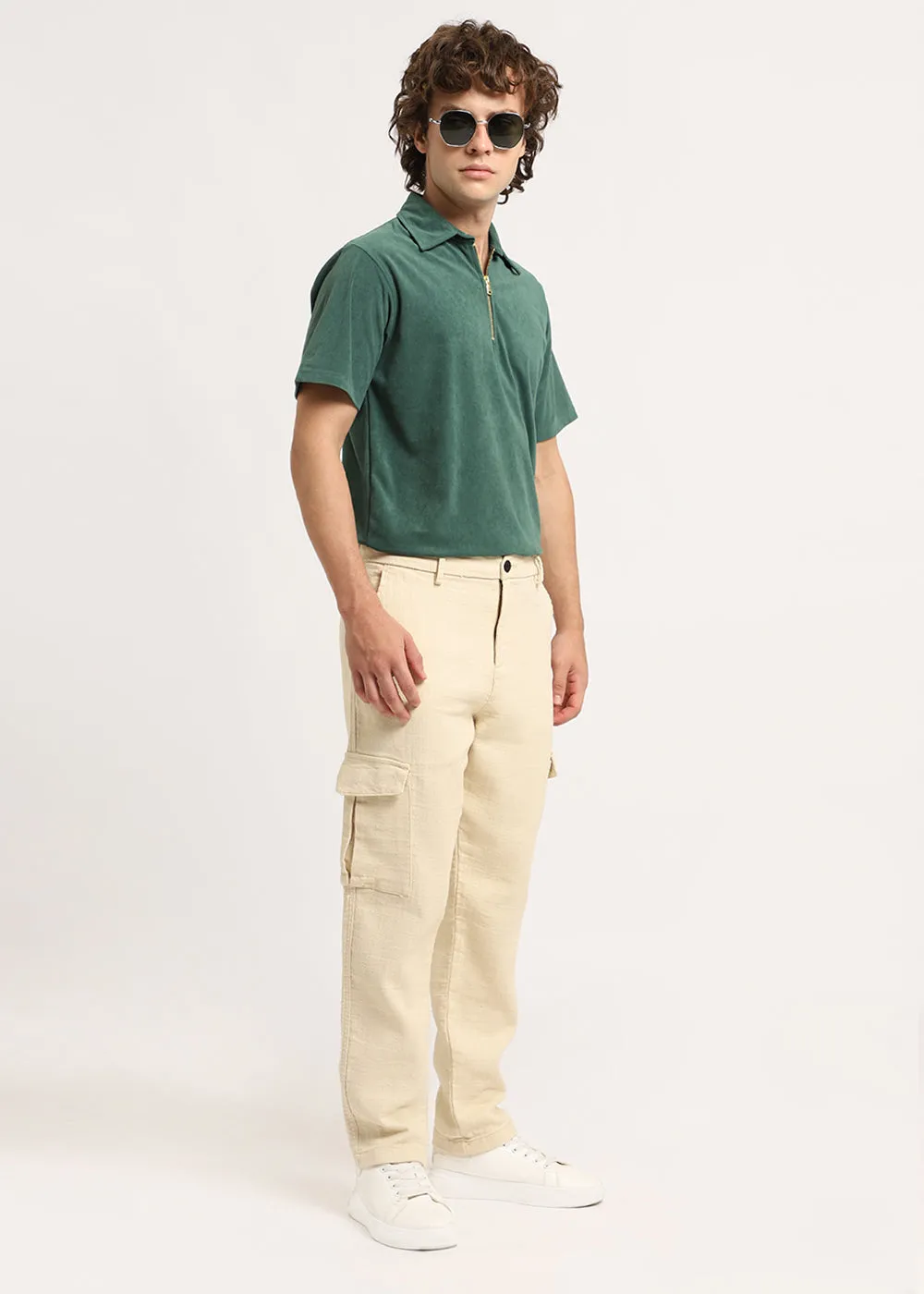 Beige Linen Cargo Pants