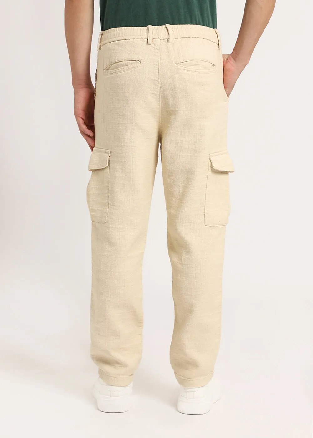 Beige Linen Cargo Pants