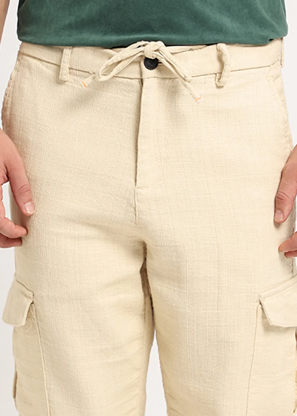 Beige Linen Cargo Pants