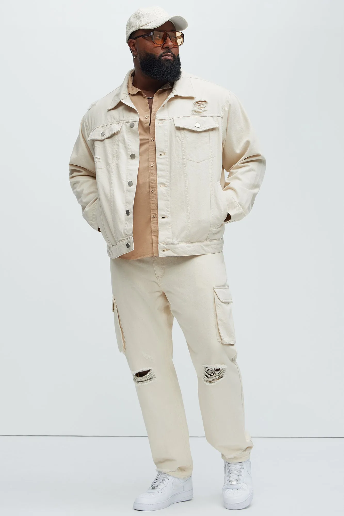 Benson Distressed Trucker Jacket - Cream