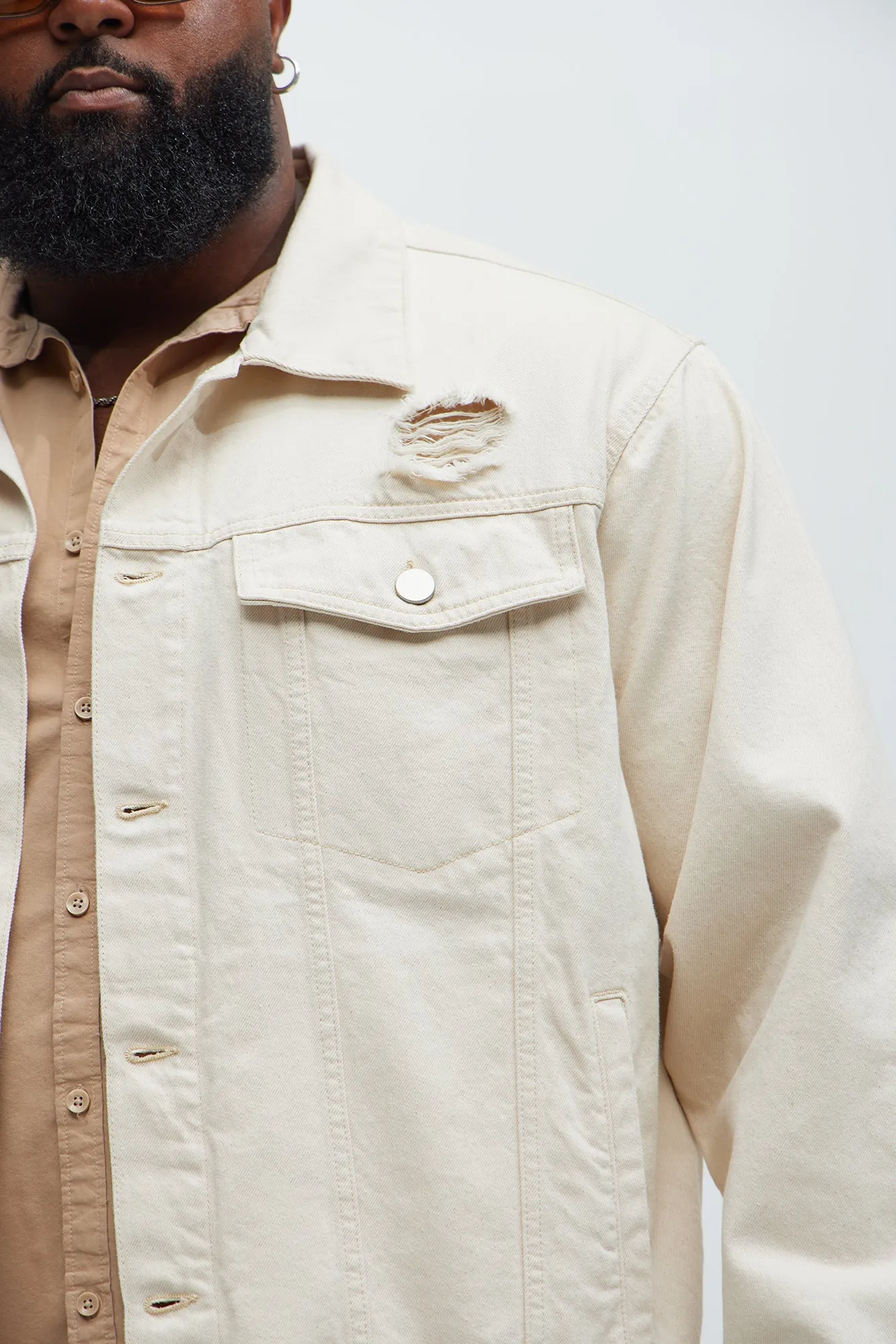 Benson Distressed Trucker Jacket - Cream