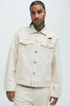 Benson Distressed Trucker Jacket - Cream