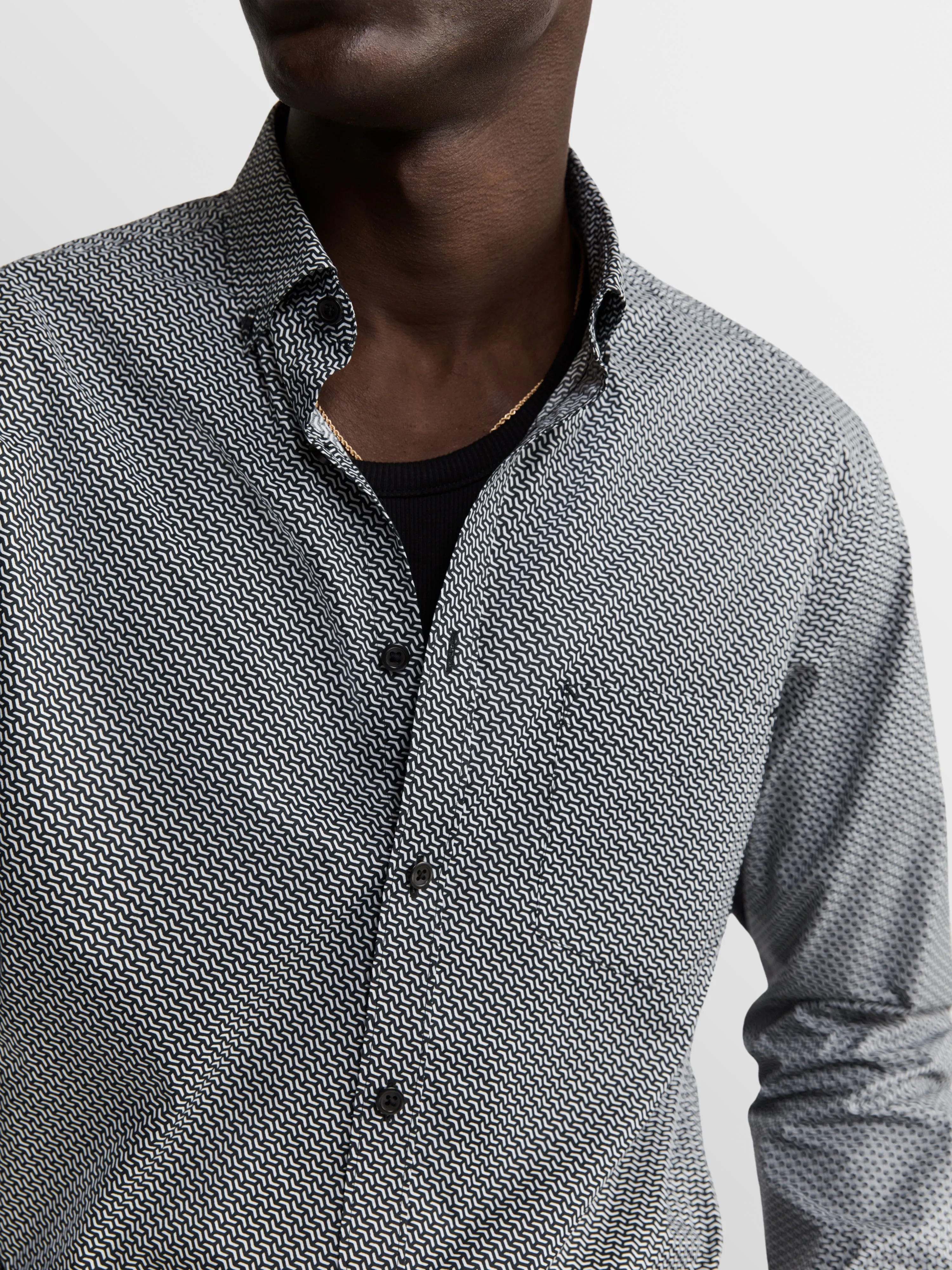 Black & White Slim Fit Print Poplin Casual Shirt