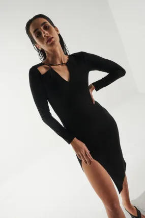 Black Bodycon Dress With Slit