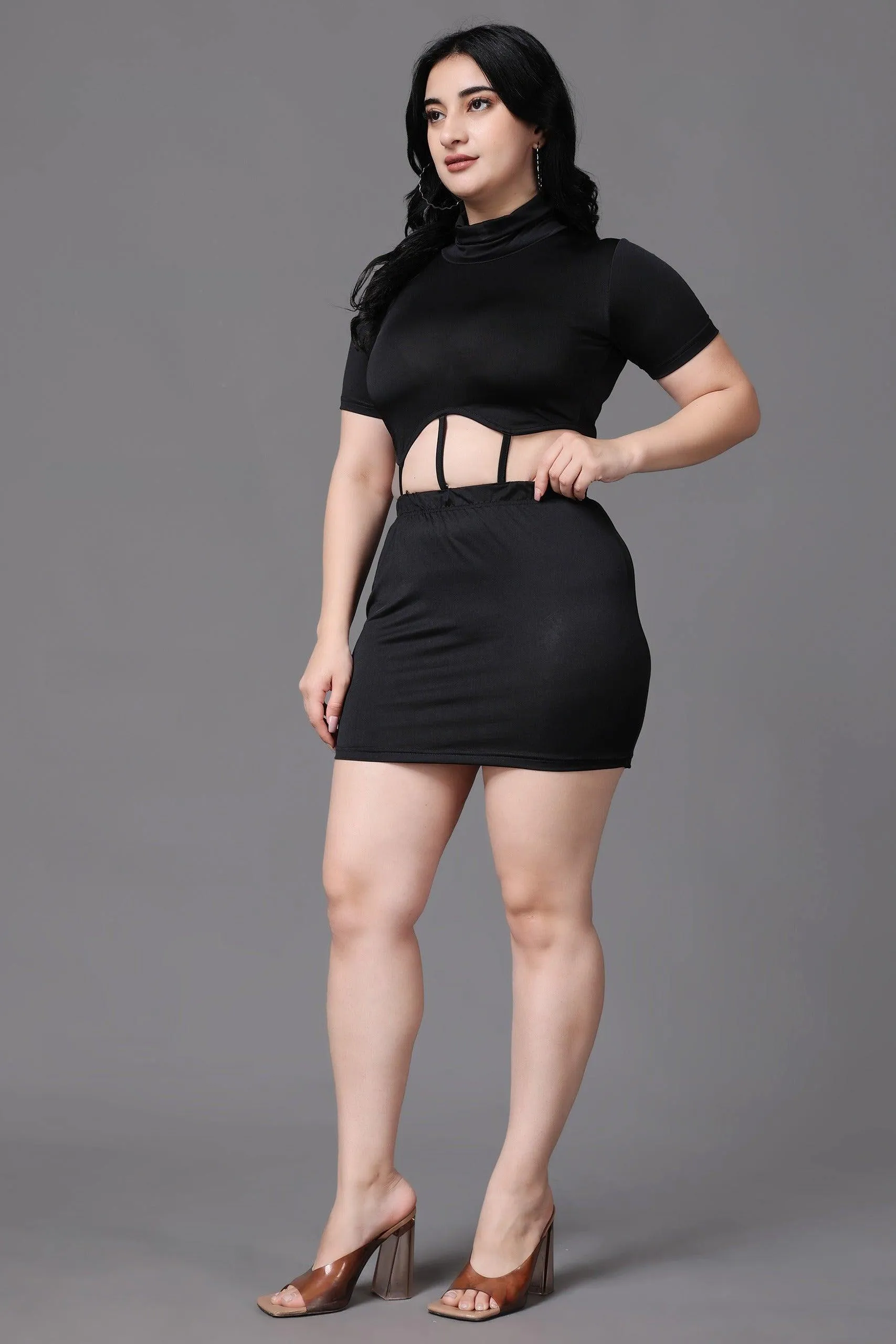 Black Solid Bodycon Cutout Dress