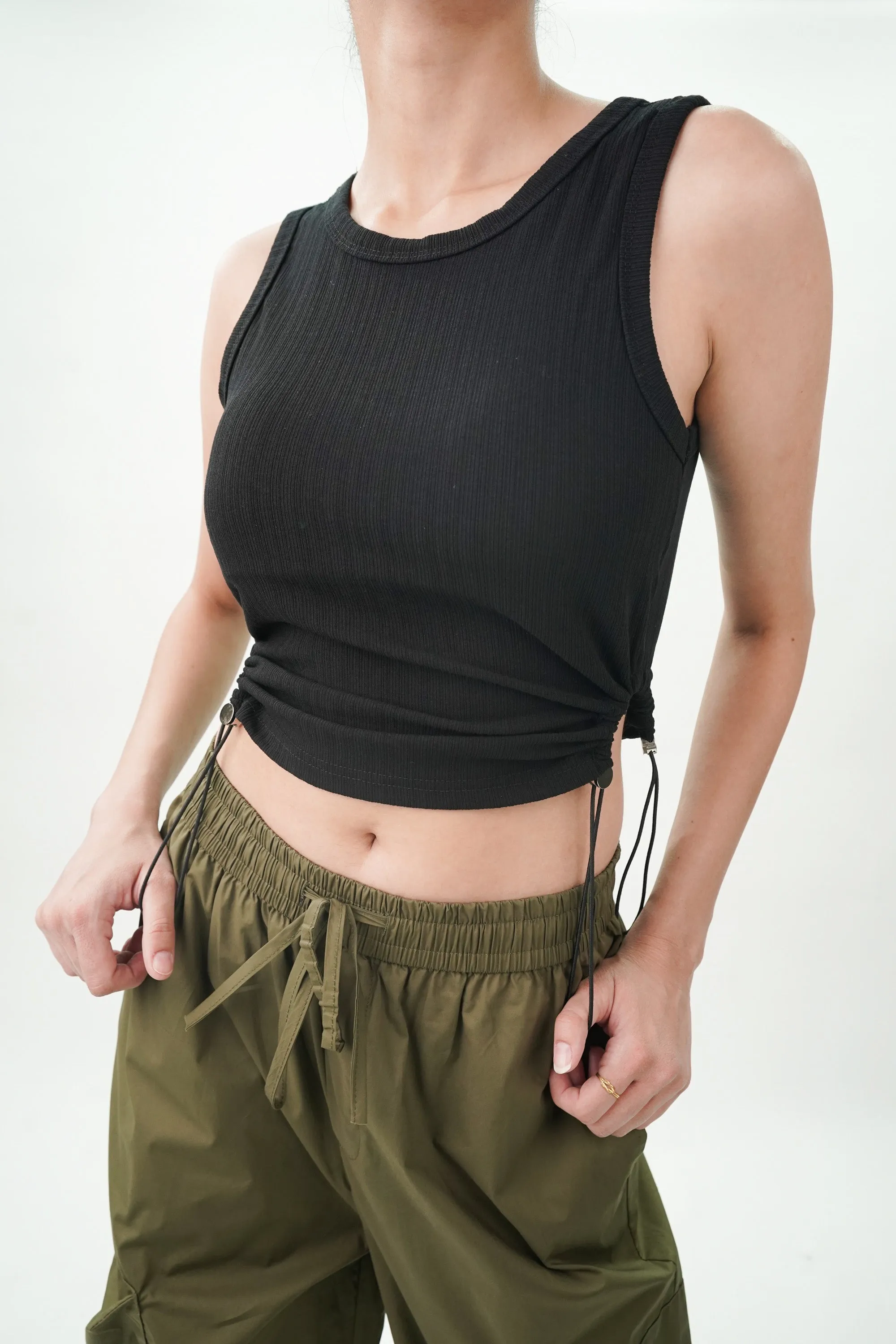 Black Top With Drawstring On Side Slits