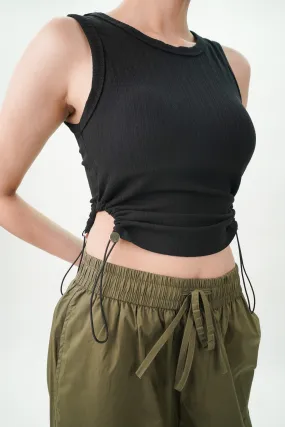 Black Top With Drawstring On Side Slits