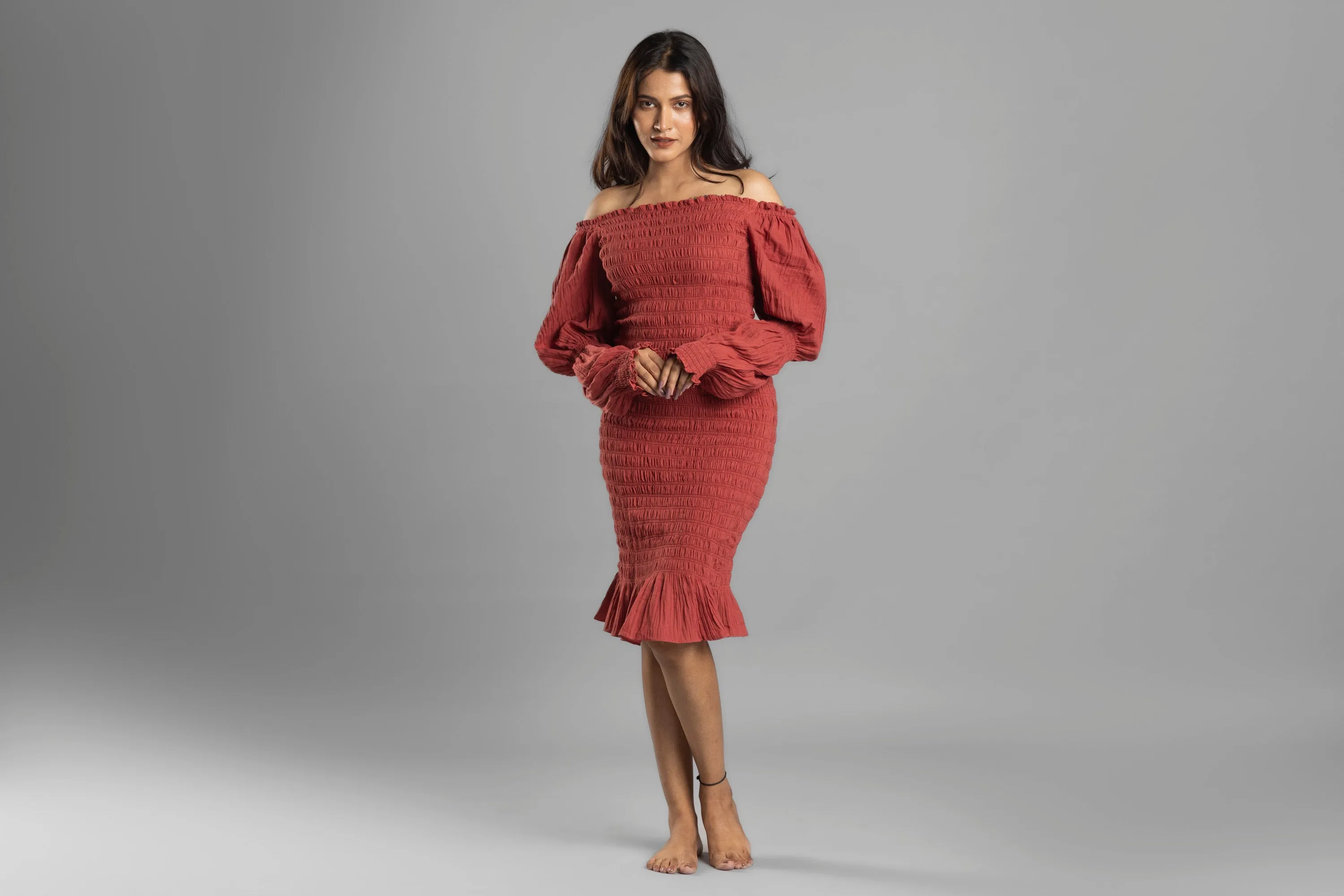 BLOCK HOP Red Waffle Bodycon Dress