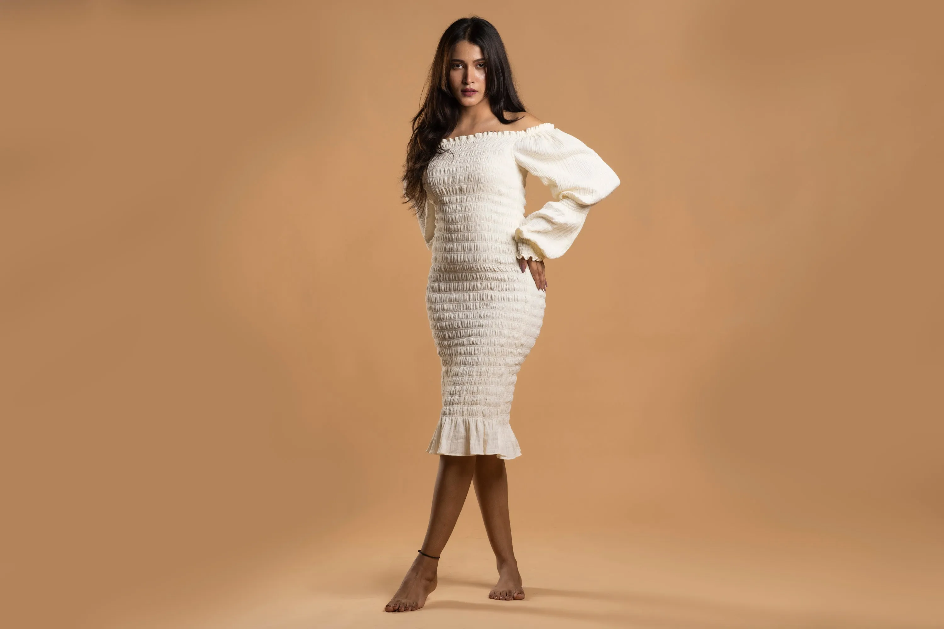 BLOCK HOP White Waffle Bodycon Dress