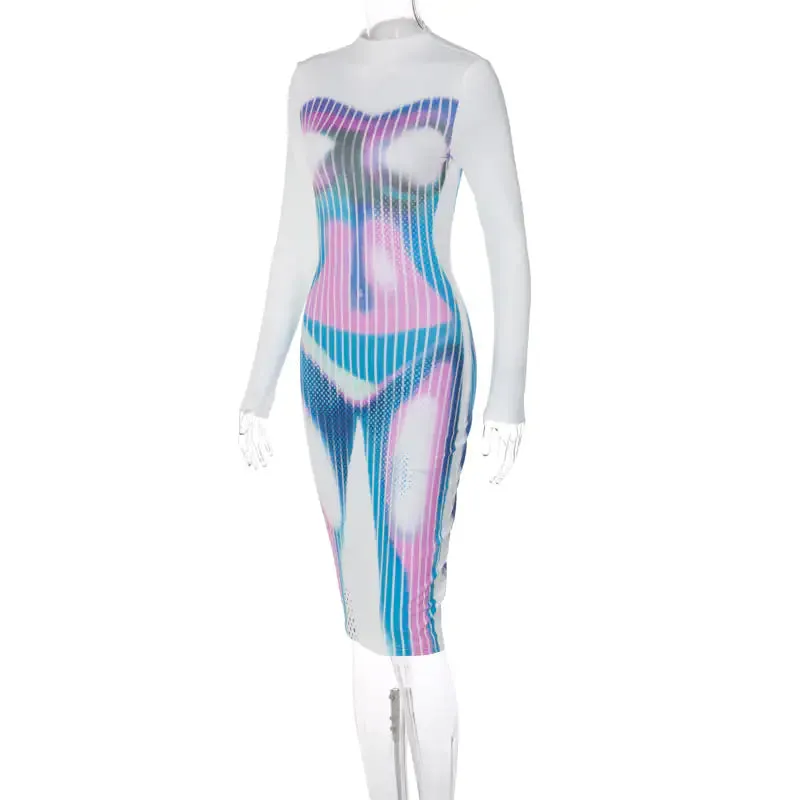 Body Search Thermal Printed Dress