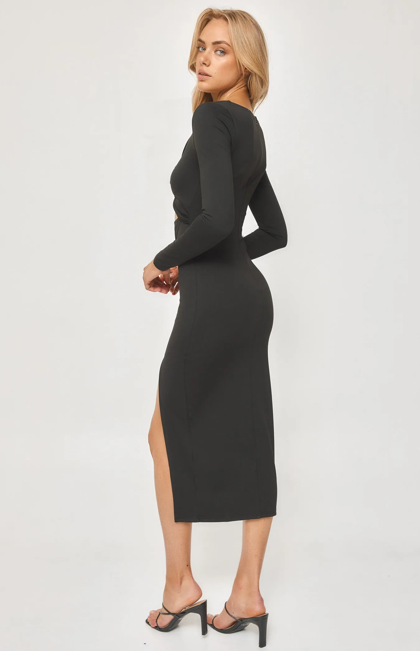 Bodycon Midi Dress with Front Knot Detail