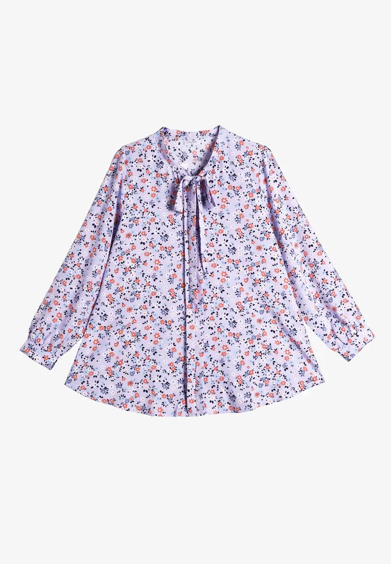 Bowen High-neck Bow Printed Blouse - Lilac