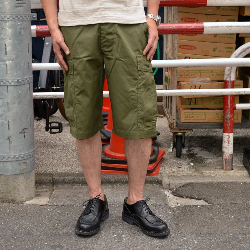 BUZZ RICKSON'S "BR51907" TROUSERS, MEN'S, COTTON WIND RESISTANT POPLIN, OLIVE GREEN, ARMY SHADE 107 SHORTS