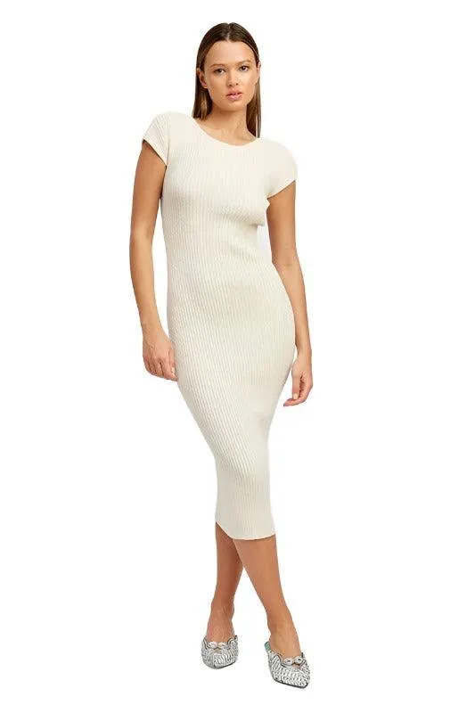 CAP SLEEVE BODYCON DRESS WITH OPEN BACK