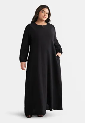 Catalina Cotton Puff Sleeve Jubah Dress - Black