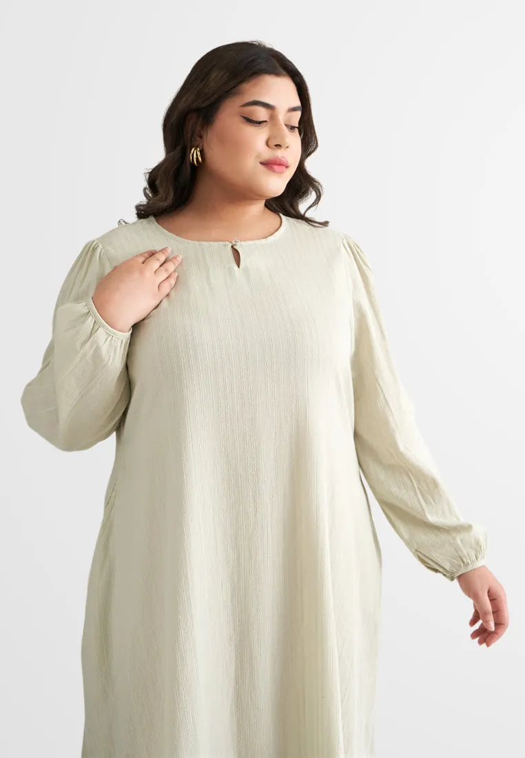 Catalina Cotton Puff Sleeve Jubah Dress - Green