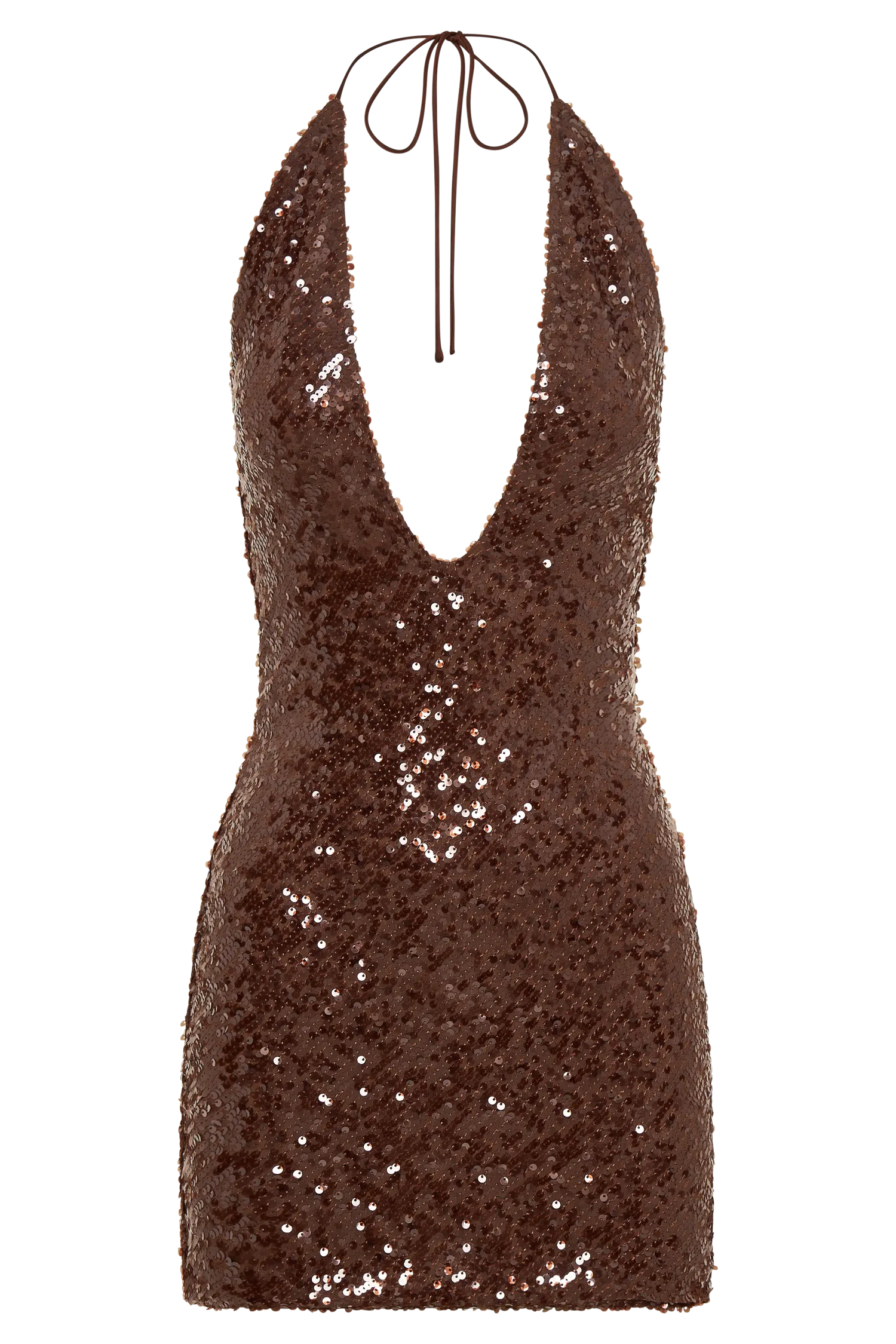 Cecilia Deep V Sequin Mini Dress - Dark Chocolate