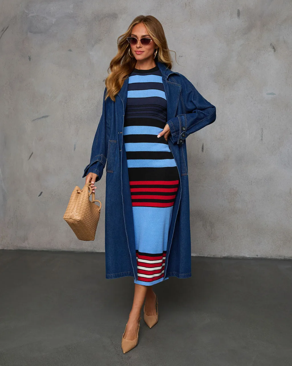 Classic Charm Striped Bodycon Midi Dress