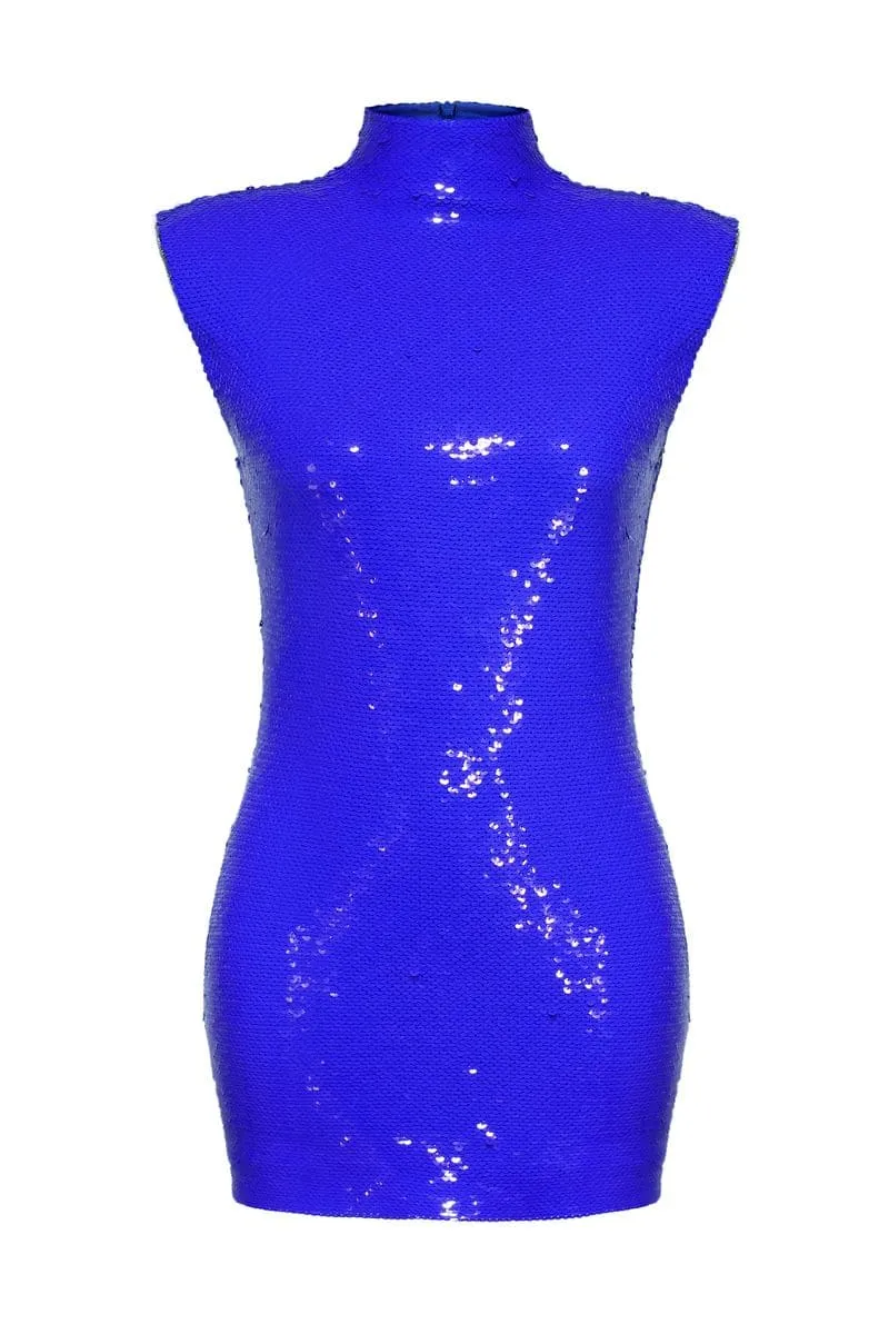 COLBALT BLUE SEQUIN BODYCON MINI DRESS