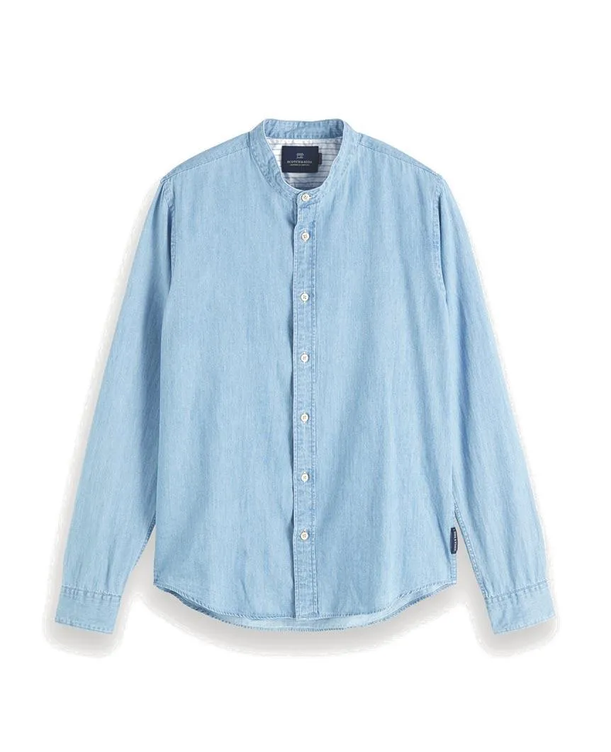 Collarless Shirt Regular fit Light Indigo